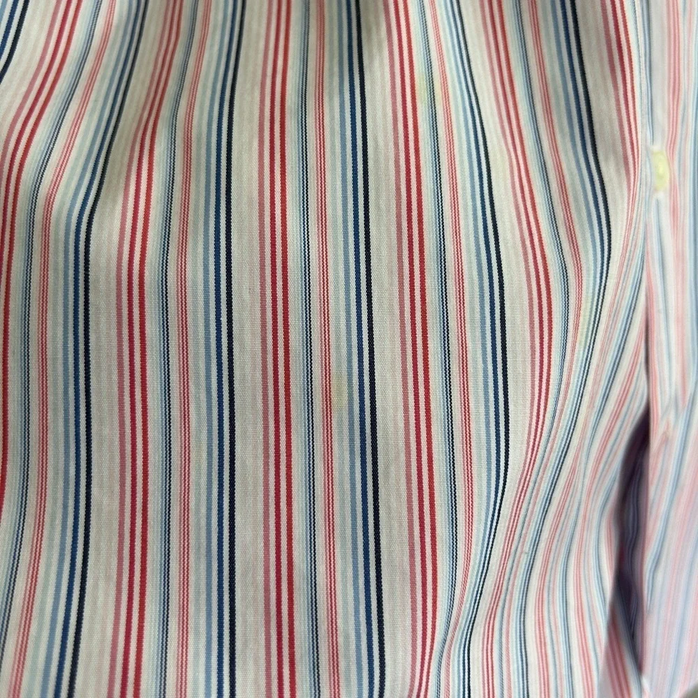 Banana Republic Blue and Pink Dress Shirt Vertical Stripes size L 16-16.5 neck.